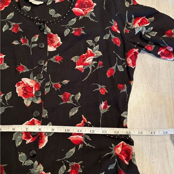 90s vintage black short sleeve romper rose print - Picture 10 of 11